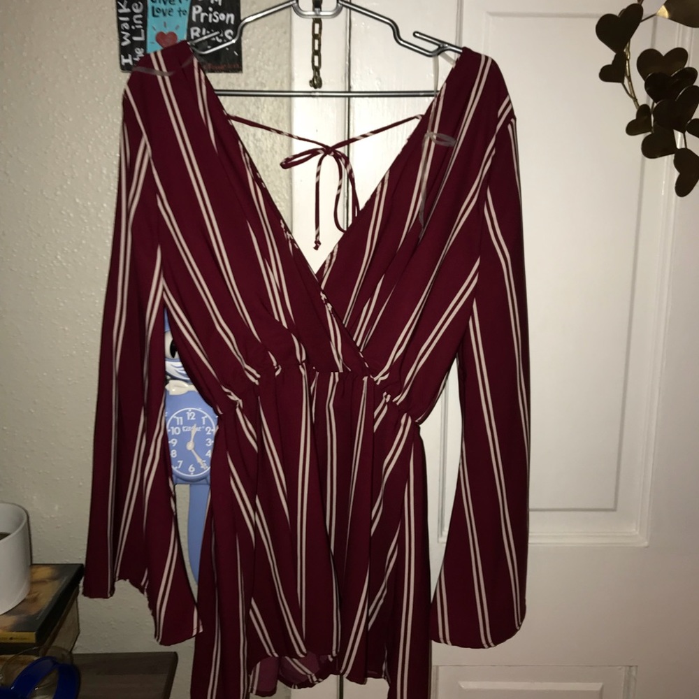 Crimson/White striped romper, small